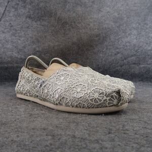 Toms Shoes Womens 8.5 Slip On Flats Crochet Classic Casual Comfort Metallic Grey
